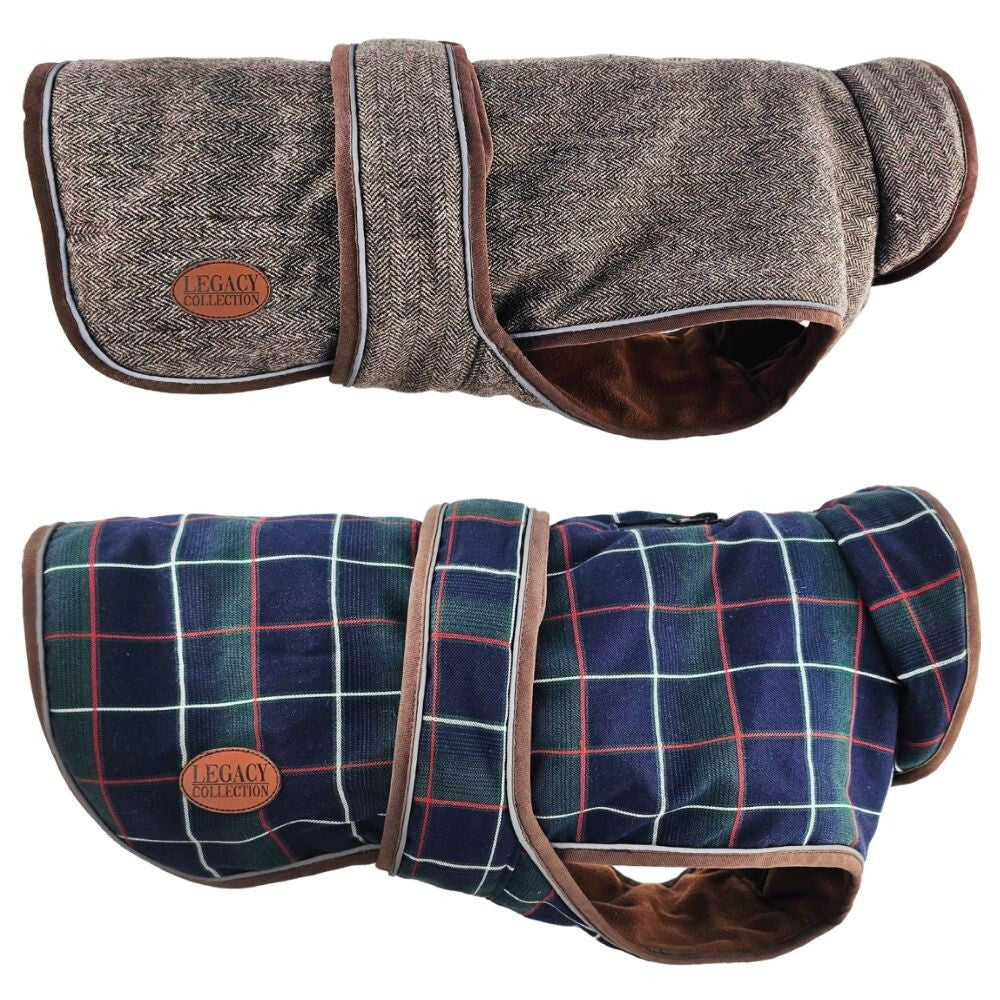 Hugglepets Legacy Dog Coat Traditional Tartan Herringbone Reflective Warm Jacket
