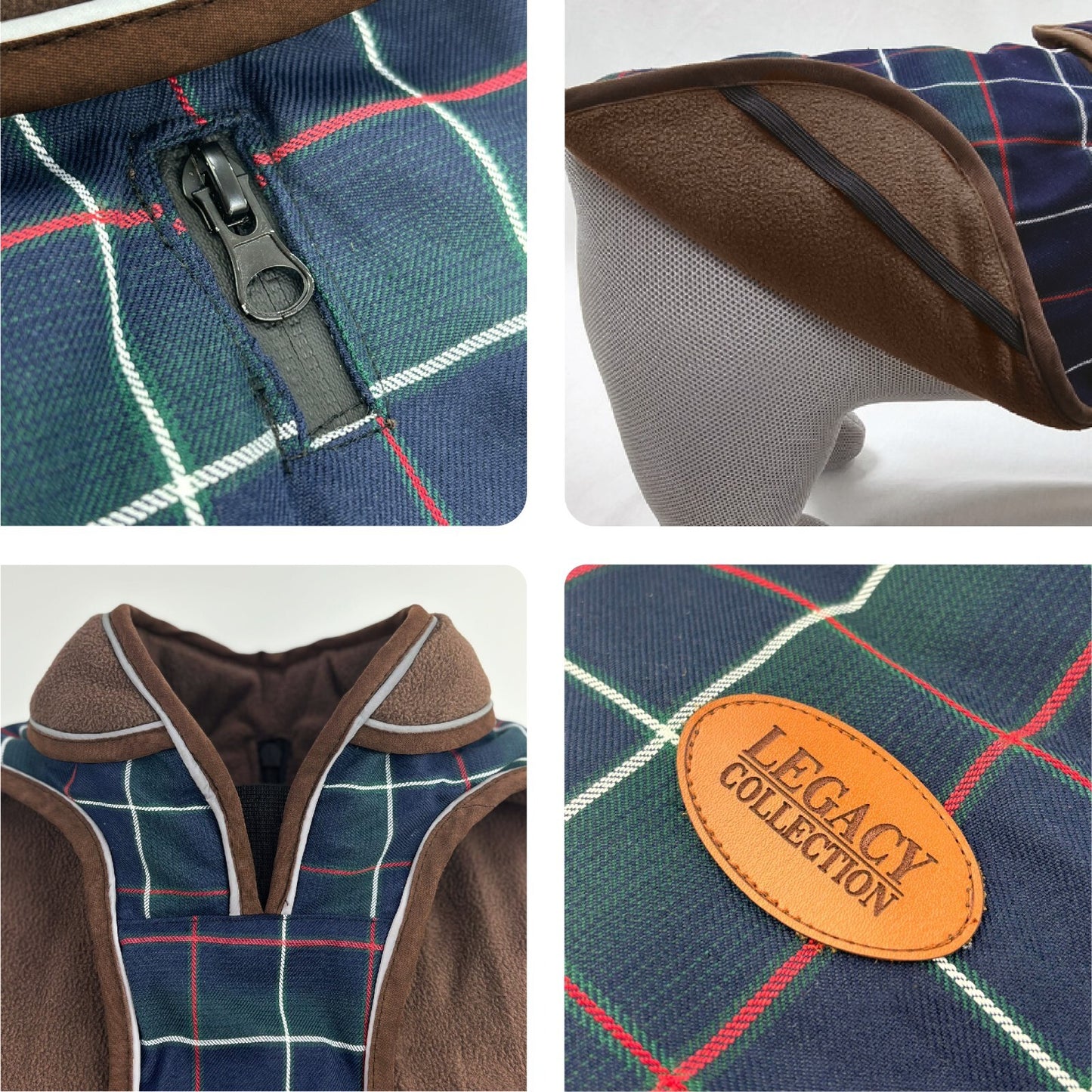 Hugglepets Legacy Dog Coat Traditional Tartan Herringbone Reflective Warm Jacket