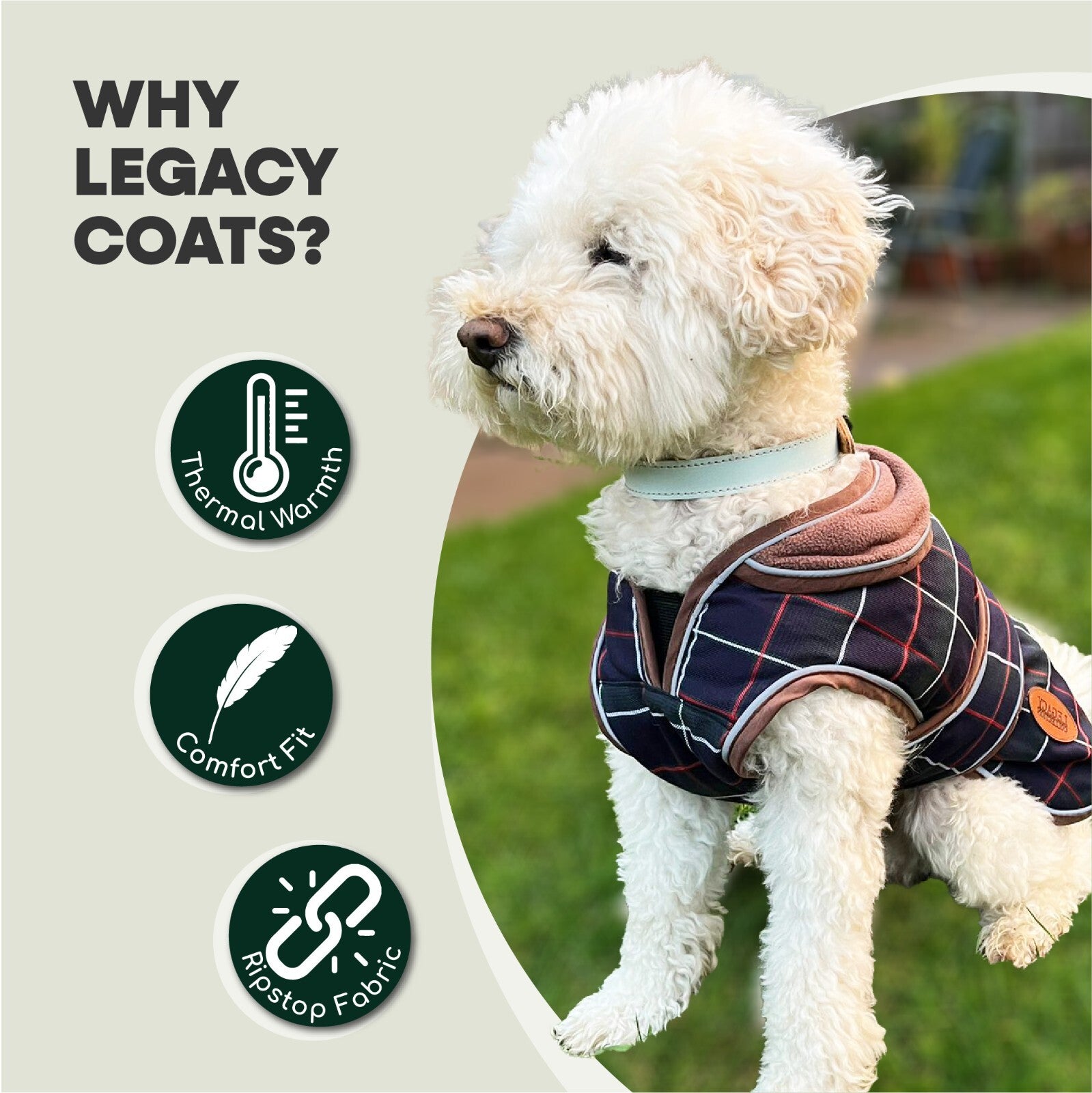 Hugglepets Legacy Dog Coat Traditional Tartan Herringbone Reflective Warm Jacket