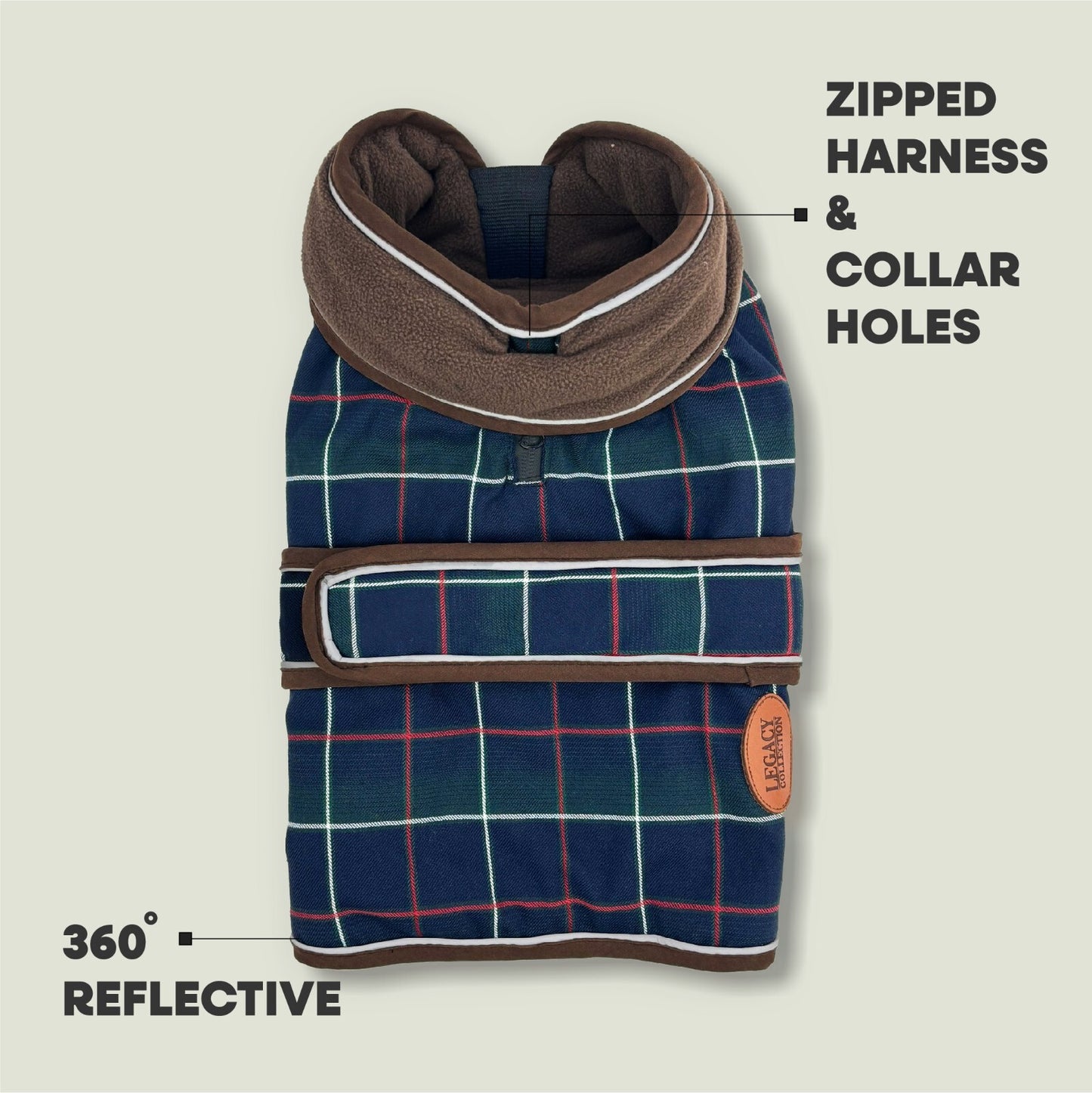 Hugglepets Legacy Dog Coat Traditional Tartan Herringbone Reflective Warm Jacket