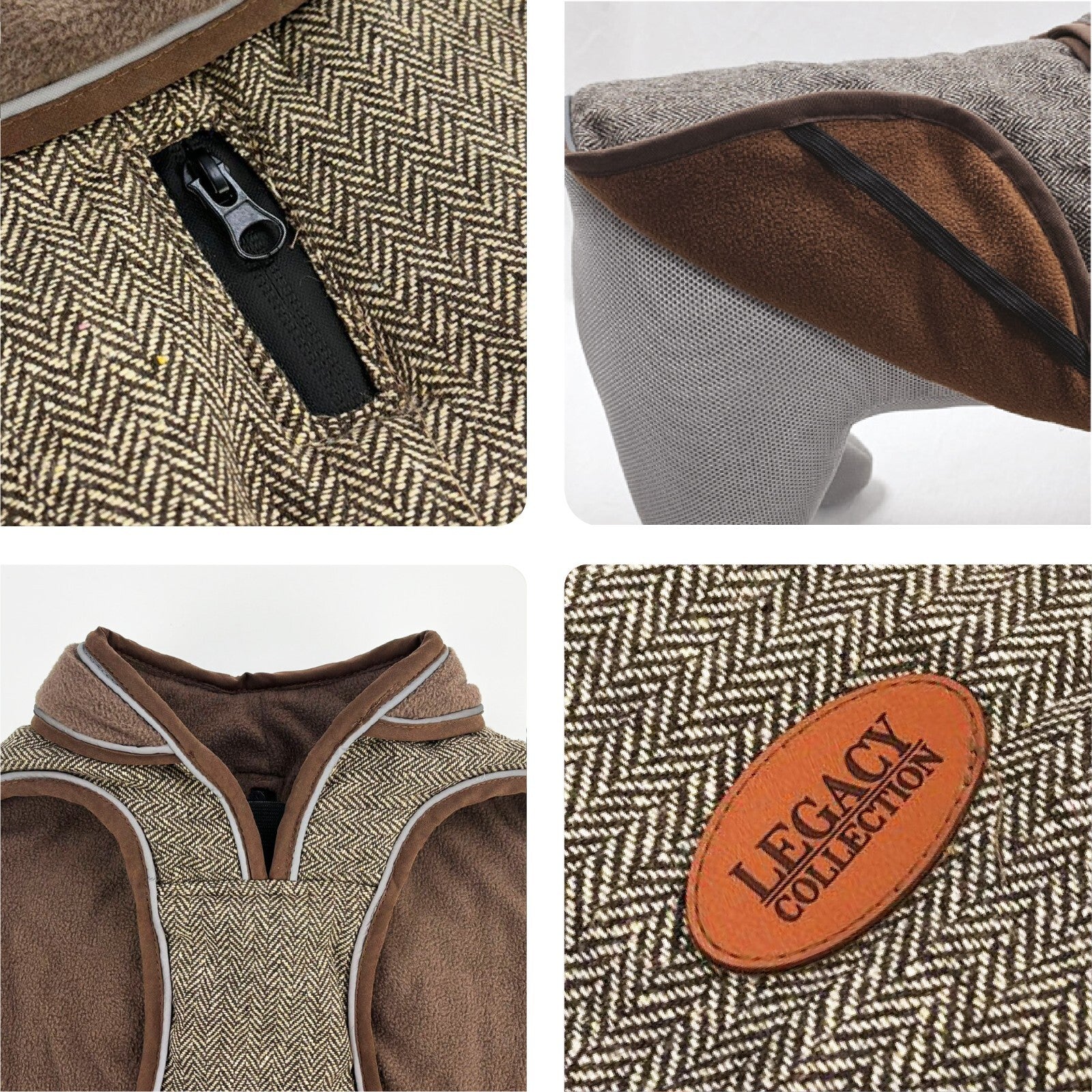 Hugglepets Legacy Dog Coat Traditional Tartan Herringbone Reflective Warm Jacket