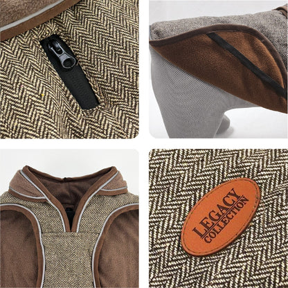 Hugglepets Legacy Dog Coat Traditional Tartan Herringbone Reflective Warm Jacket