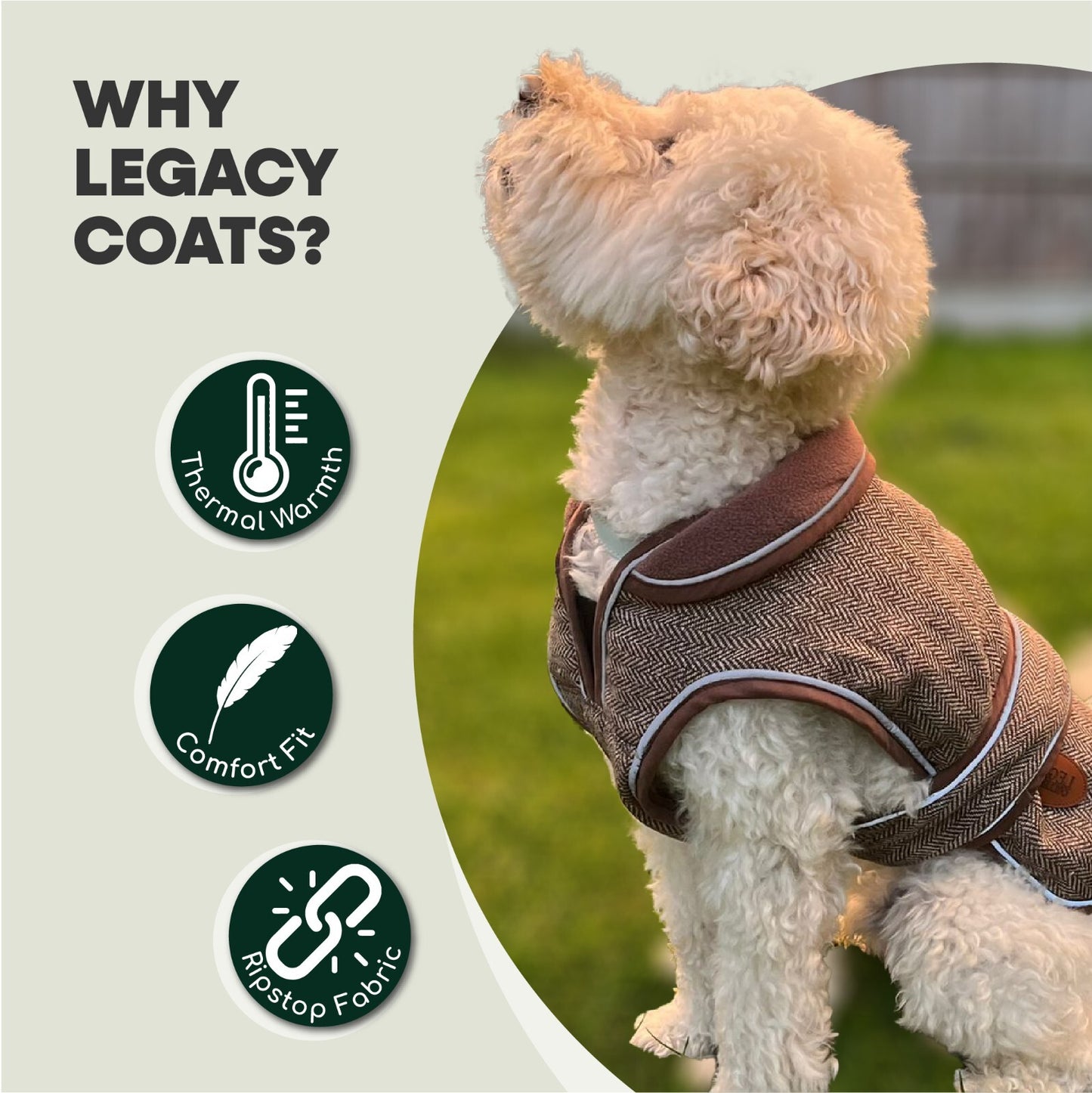 Hugglepets Legacy Dog Coat Traditional Tartan Herringbone Reflective Warm Jacket