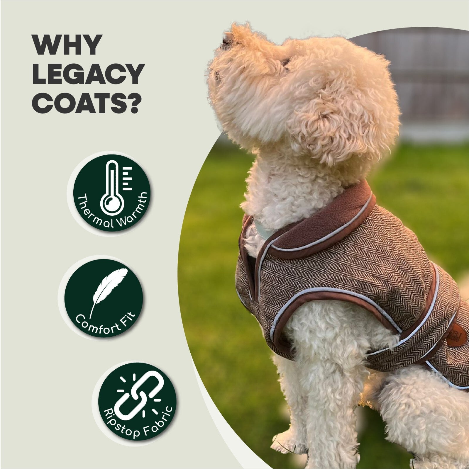 Hugglepets Legacy Dog Coat Traditional Tartan Herringbone Reflective Warm Jacket