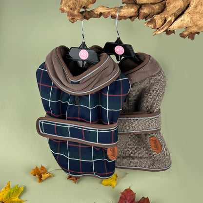 Hugglepets Legacy Dog Coat Traditional Tartan Herringbone Reflective Warm Jacket